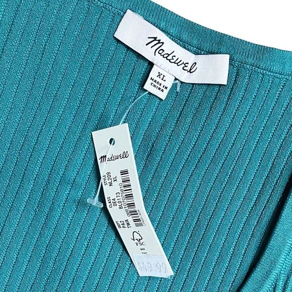 Madewell Top XL Turquoise Waters Blue Green Ottoman Crop Ribbed‎ Tee Scoop Neck - Picture 5 of 9